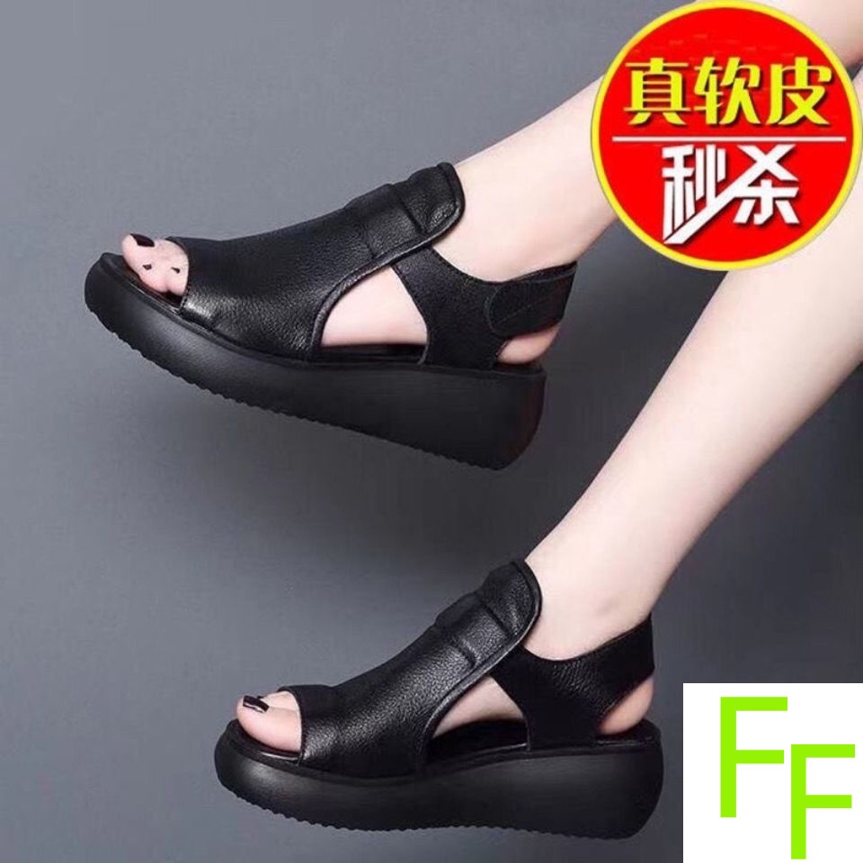 Giày Sandal Da Mềm Đế Xuồng Chống Trượt Chống Mài Mòn Phong Cách La Mã Thời Trang Mùa Hè 2022 Cho Nữ