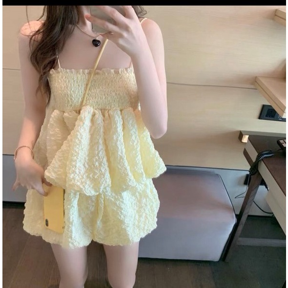 Set bí quây ngực vàng bơ xinh sắn cho nàng mi nhon, bộ áo bí vàng bơ + váy chất  len nhun siêu xịn DG4253