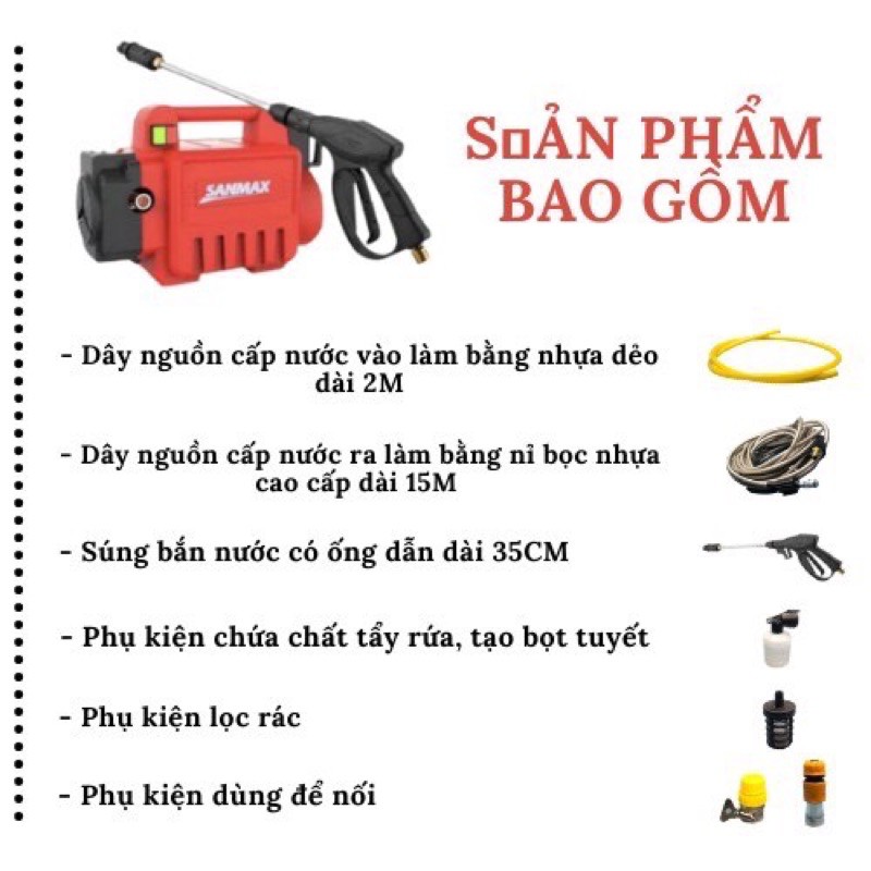 Máy Rửa Xe Chính Hãng SANMAX SM18006 Công Suất 2400W Bảo Hành Lỗi 1 Đổi 1 Trong Vòng 18 Tháng.