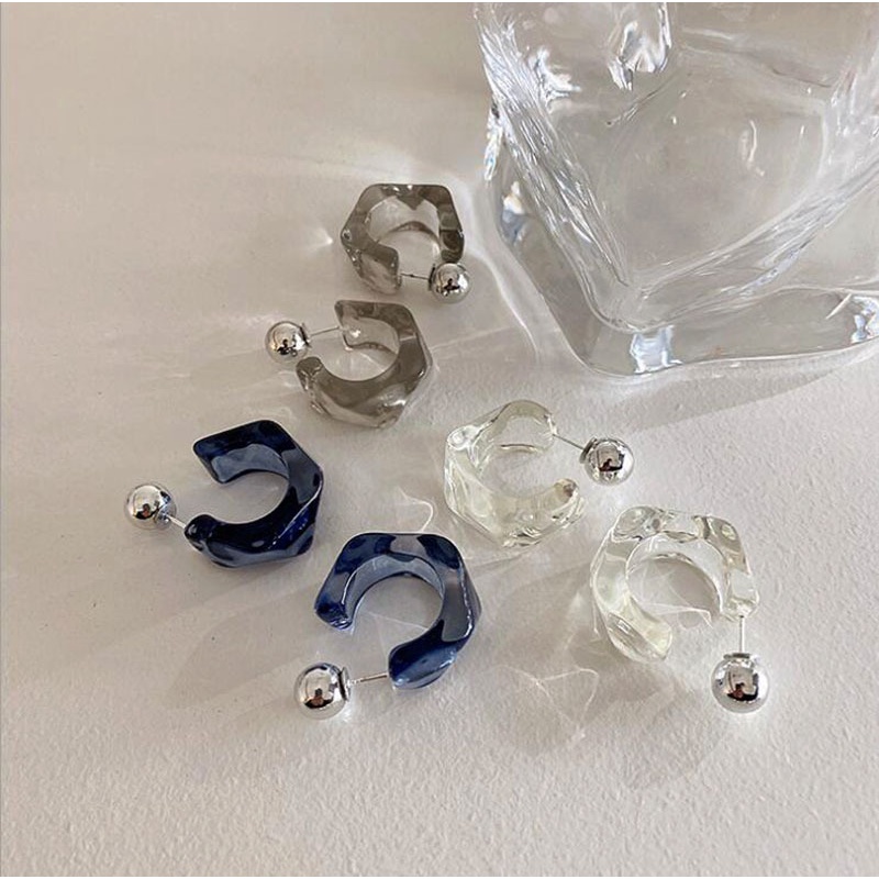 Bông tai hình chữ C bằng acrylic trong suốt mạ bạc 925 dành cho nữ