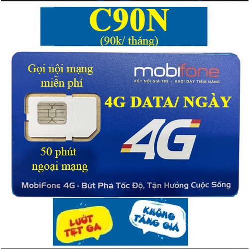 Sim 4G Mobifone C90N - C120N có 120GB/tháng giá rẻ, dùng đăng ký gói nghe gọi miễn phí không giới hạn