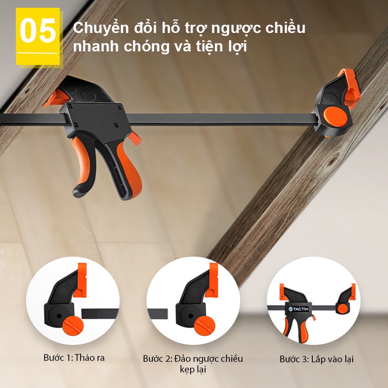 Cảo chữ G TACTIX 215605, ê tô kẹp gỗ tăng đưa, cảo kẹp nhanh công nghiệp nhiều kích cỡ, lực kẹp lớn