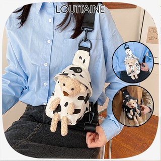 Túi đeo chéo nữ mini Denim vải canvas cao cấp gắn gấu 2 màu đen trắng dễ thương đi chơi xinh xắn