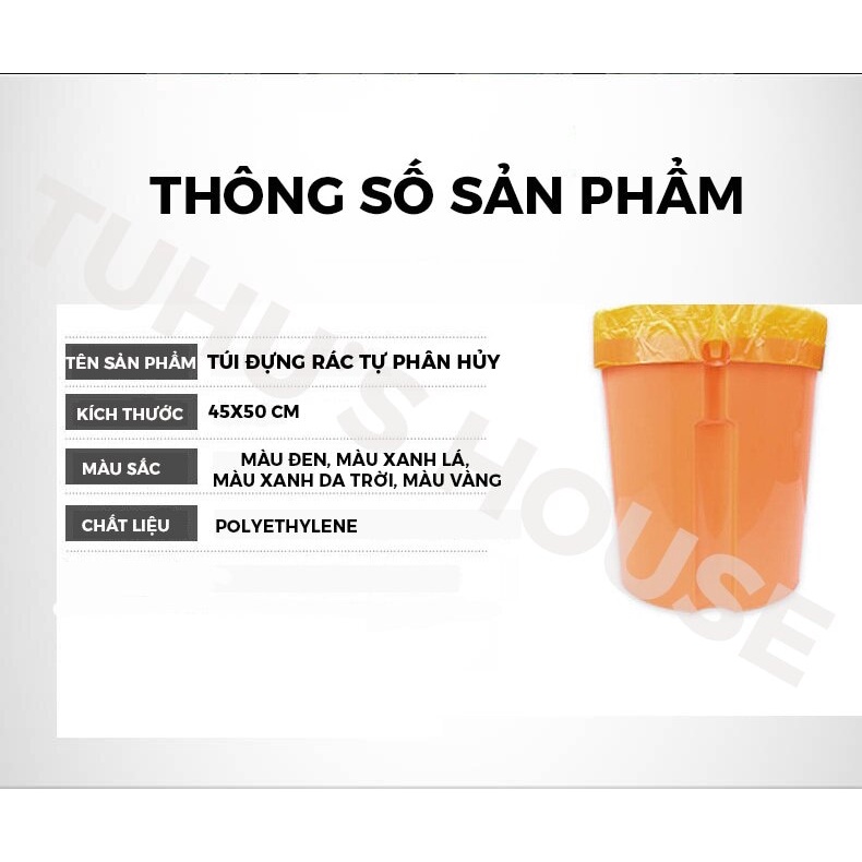 Túi đựng rác tự phân hủy sinh học, bọc đựng rác có quai, có dây rút tiện lợi - HUNONA