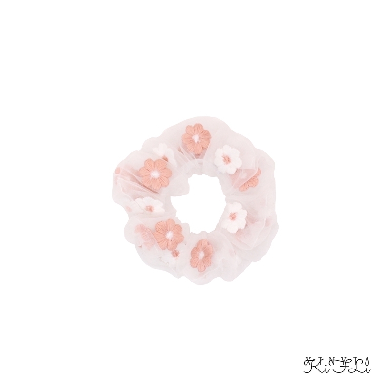 Dây buộc tóc trong suốt đính hoa bằng vải đáng yêu cho nữ 2021