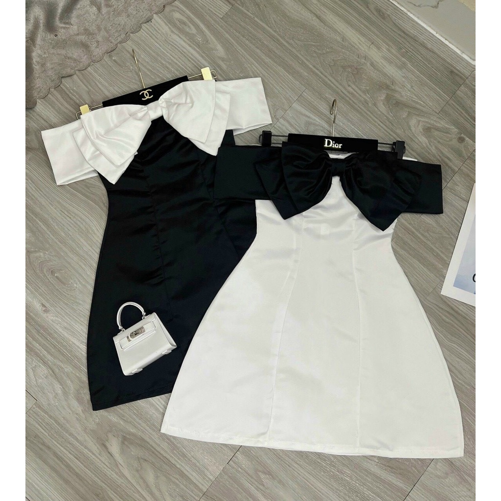 đầm tapa chữ A kiểu bệt vai nơ hot hit