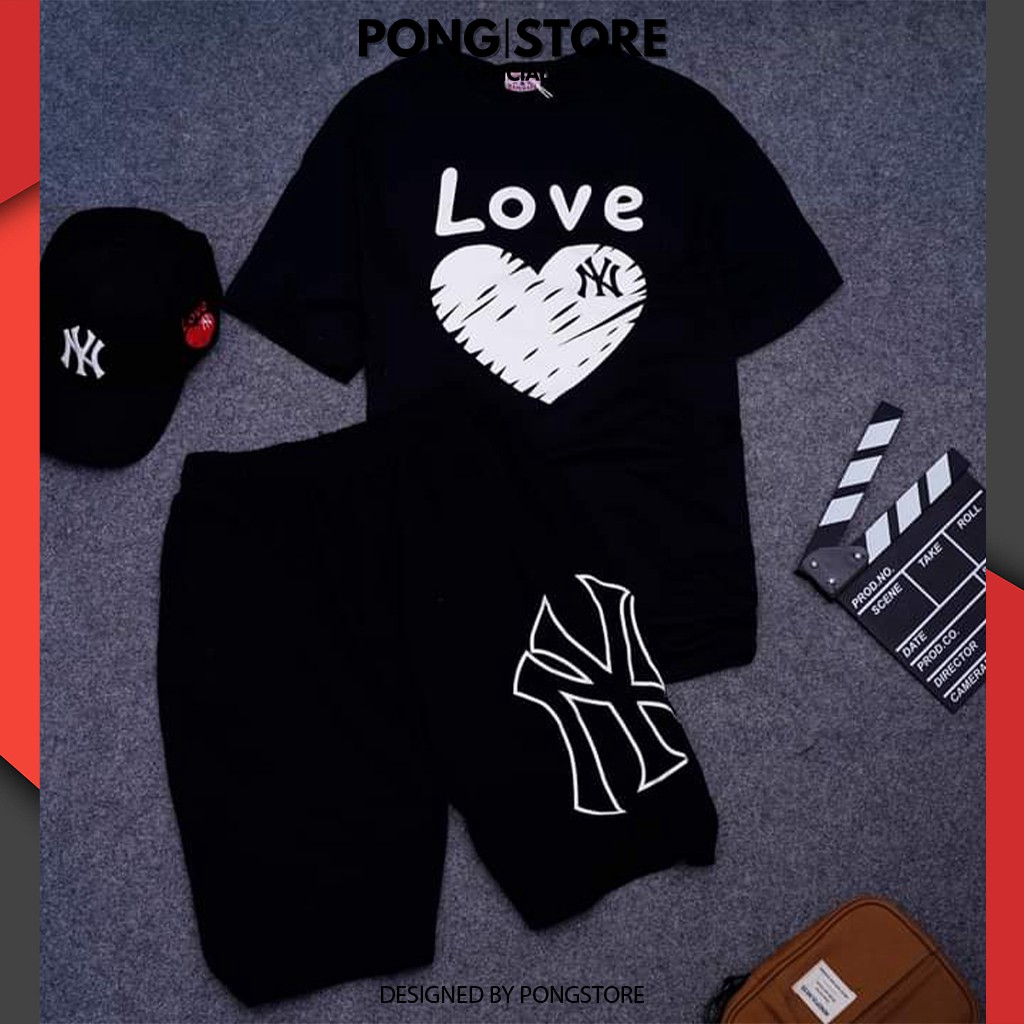 Bộ đồ nam hè hàn quốc LOVE NEW YORK, Set đồ nam cộc tay chất thun co giãn, thiết kế thời trang từ 30kg - 70kg