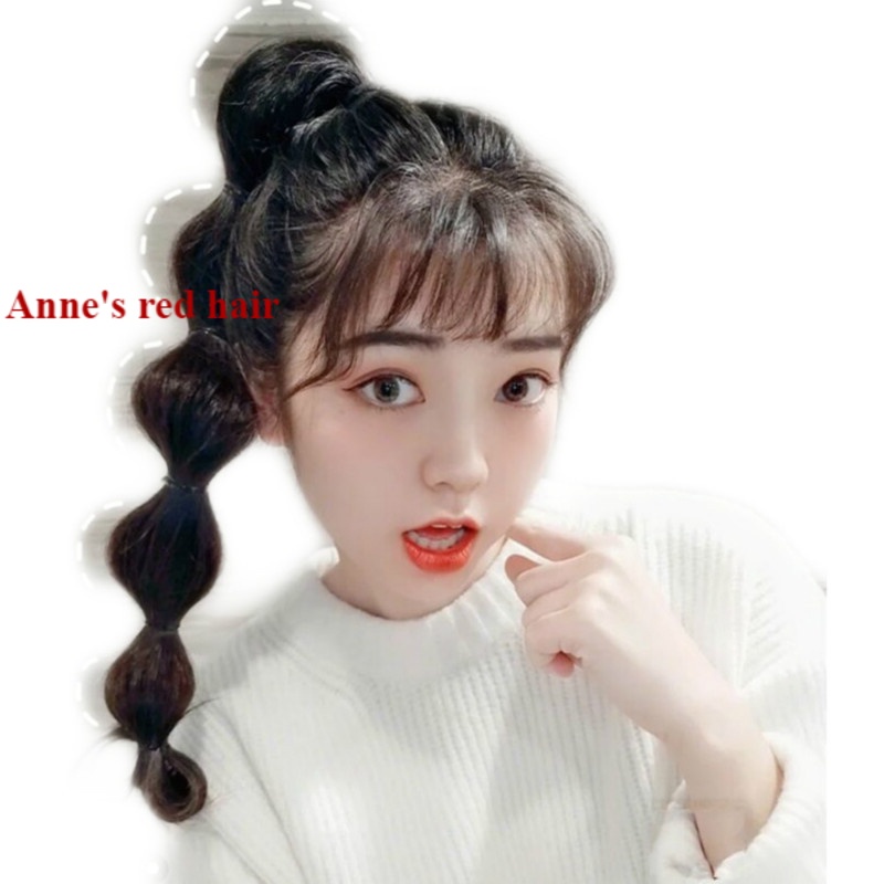 Tóc giả thắt bím đuôi ngựa màu đỏ dễ thương