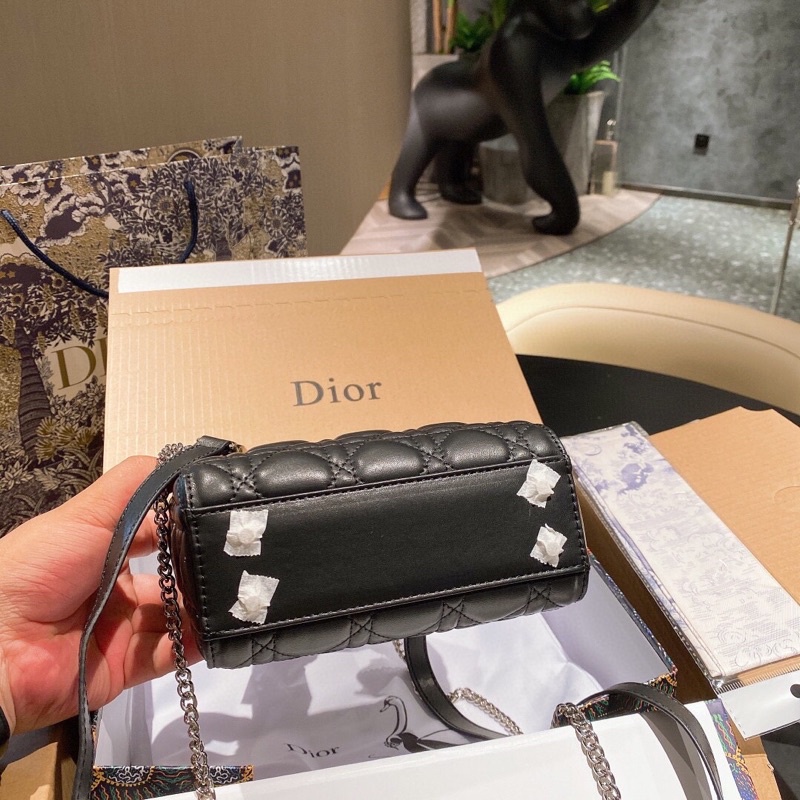 Túi xách Diỏr lady sz17 da bò dây bạc + dây da full box 2 lớp