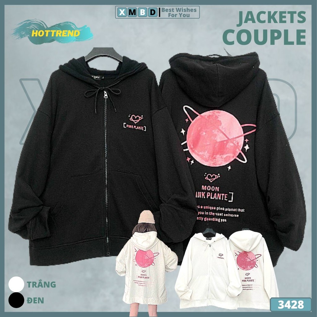 Áo Khoác Cặp Nam Nữ Nỉ Bông Dày Dặn Form Rộng Hàng QC Áo Khoác Jackets Nam Nữ Thun Nỉ in MOON PINK - AK3428