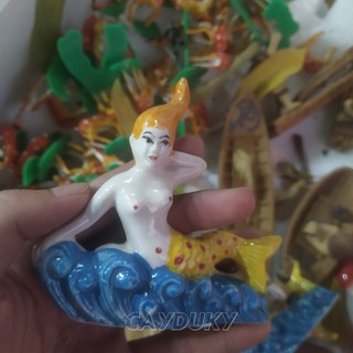 Tượng nàng tiên cá mini gốm sứ Bát Tràng làm mô hình trang trí tiểu cảnh, trang trí bể cá