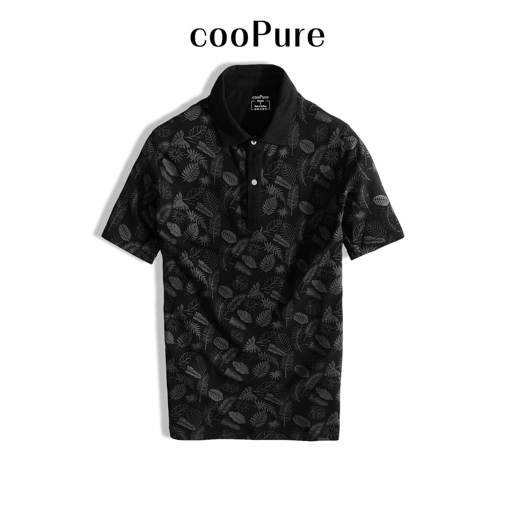 Áo polo nam Tropical Leaves cooPure xanh đậm 100% cotton, thiết kế mới mẻ NO.2713 (4 màu)