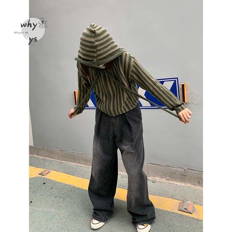 Áo Khoác Cardigan Có Nón Họa Tiết Sọc Dọc Phong Cách Hàn Quốc Thời Trang Mới Cho Nữ