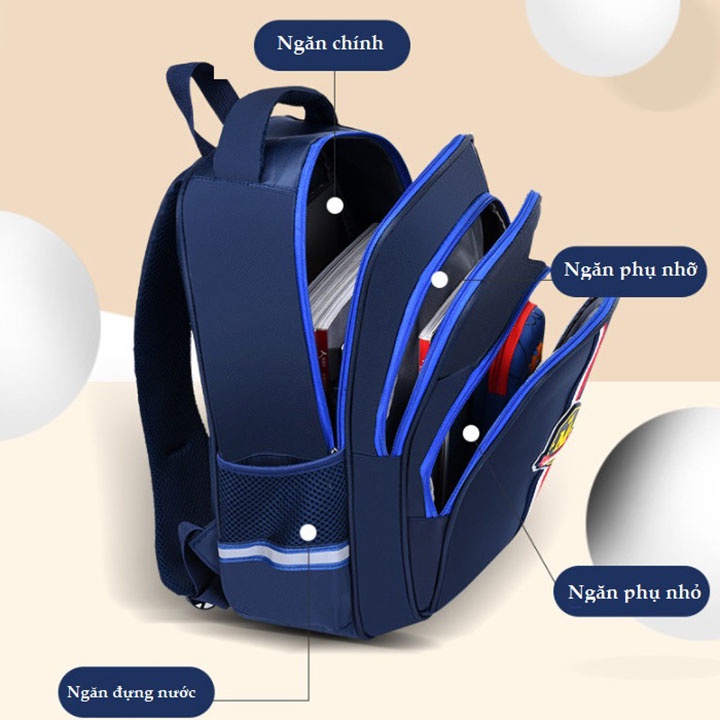 Balo chống gù, siêu nhẹ, phản quang, chống thấm nước, dành cho học sinh lớp từ lớp 1 đến lớp 7 -BALO-543