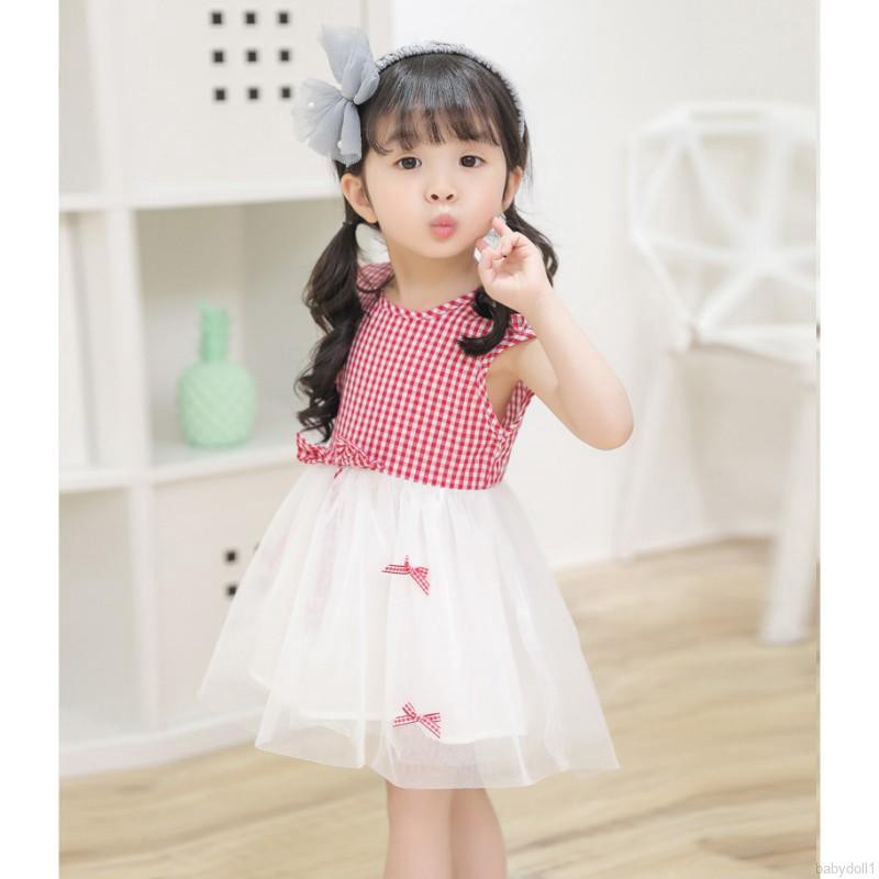 Đầm xoè Tutu sát nách chân váy Tulle sọc caro cho bé gái