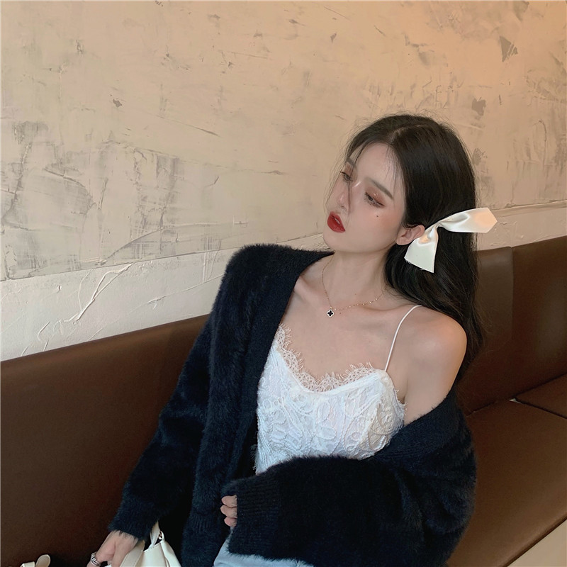 DUNEA Áo Hai Dây Phối Vải Ren Thiết Kế Thời Trang Gợi Cảm Dành Cho Nữ