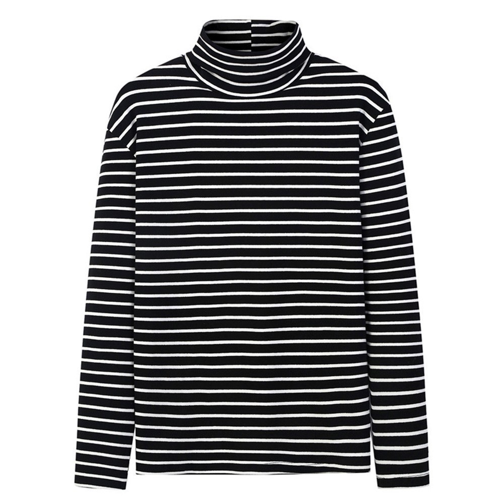 Áo thun tay dài cổ lọ họa tiết sọc thời trang mùa đông dành cho nam