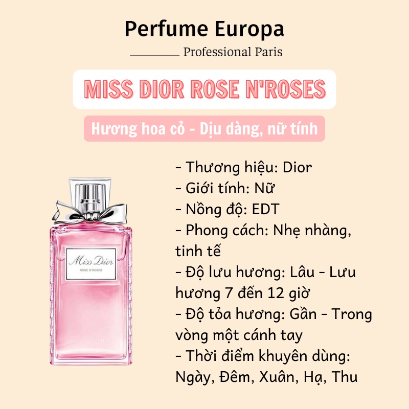Nước hoa nữ Dior Miss Rose N'Roses EDT 100ml, dầu thơm cao cấp hương gợi cảm, nhẹ nhàng lưu hương lâu