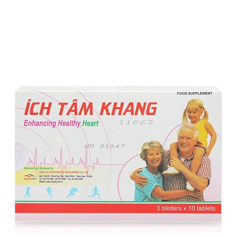 Ích Tâm Khang tăng cường sức khỏe tim mạch, huyết áp, tuần hoàn, Hộp 30 viên