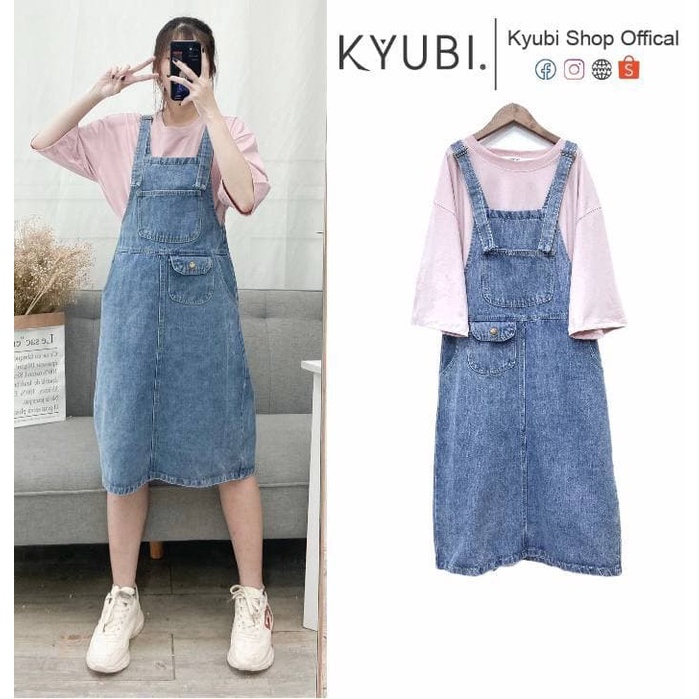 Yếm Váy Jean Dài Ulzzang 2 dây có túi trước [Có Set ]  - Set Váy Yếm Kyubi POMI VYJ01 | BigBuy360 - bigbuy360.vn