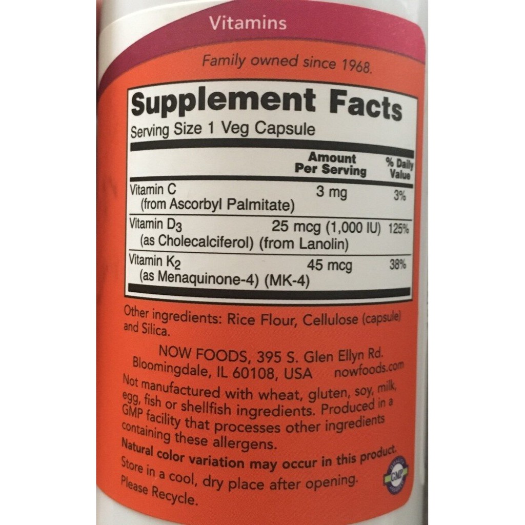 VITAMIN D3 K2 |  Now Vitamin D3 K2 1,000 IU 45 mcg [120 Viên] - Tăng Miễn Dịch Chính Hãng Tại Suppcare Store