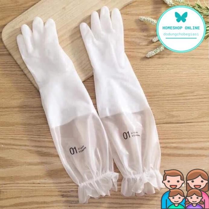 Găng Tay Rửa Chén Bát Lót Nỉ Siêu Dai Dài Tay - Cổ cao - Có chun chống tụt 88237