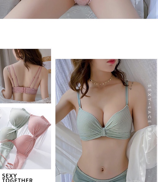 Bộ Đồ Lót Nơ Không Gọng Đẩy Ngực Phối Kẻ Siêu Hot 970