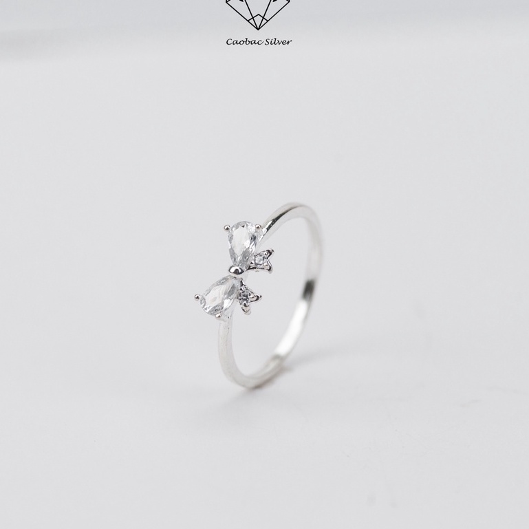 Nhẫn Nữ Bạc Ta CaoBac Silver Mặt Nhẫn Đính Đá Hoạ Tiết Hình Nơ Đính Đá Xinh Xắn Nhẫn Nơ Hợp Làm Quà Tặng Bạn Nữ