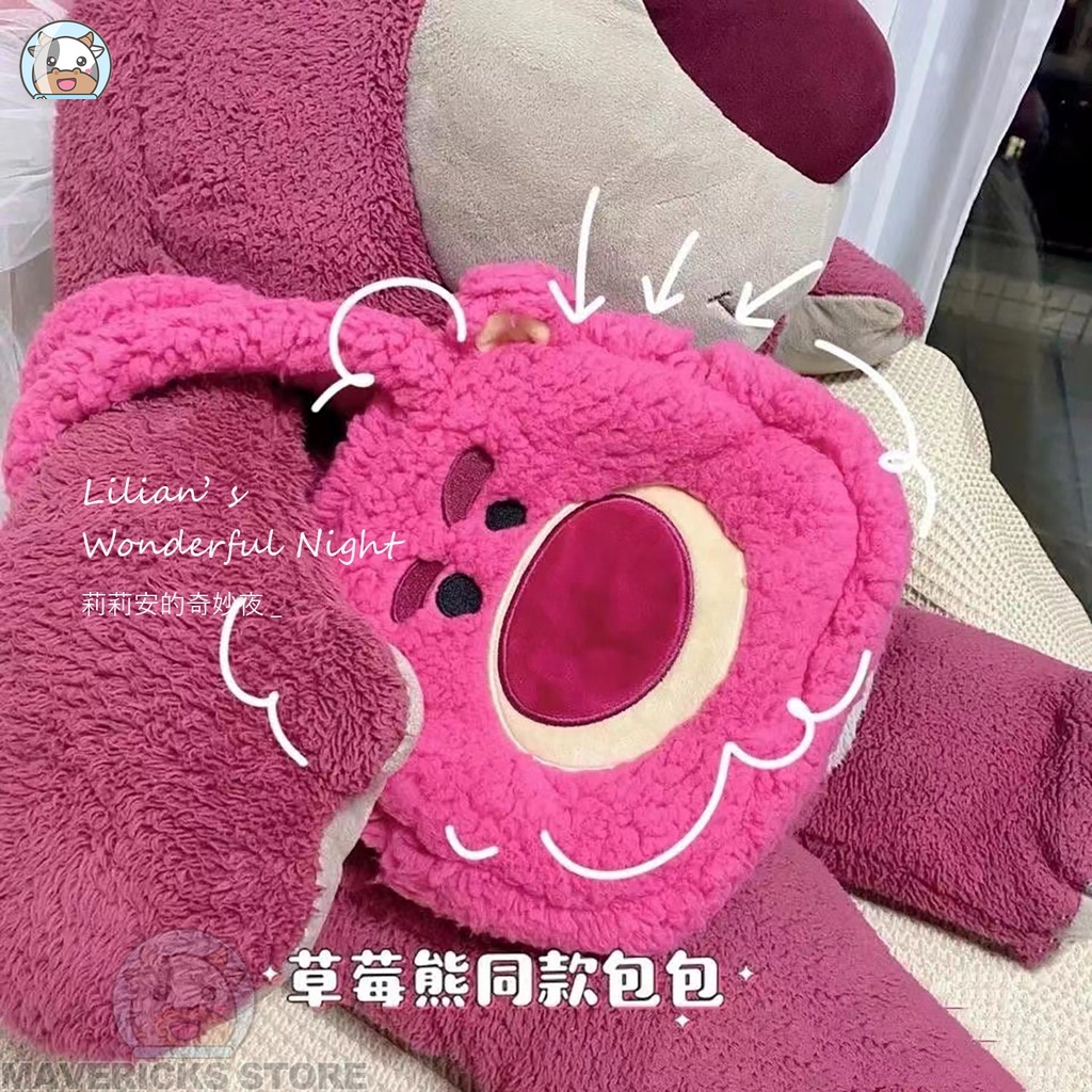 Songsong Túi Xách Tay In Hình Gấu Dâu Tây Mùa Thu Đông Phong Cách Nước Ngoài Đáng Yêu Cao Cấp