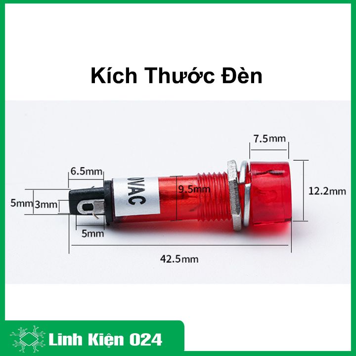 Đèn led báo tín hiệu nguồn XD10-3 điện áp 220VAC 10mm màu đỏ / xanh lá / vàng