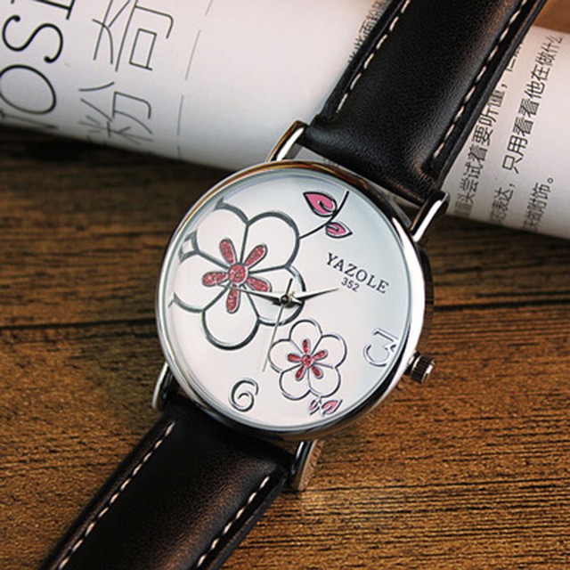 Đồng hồ nữ Yazole 352 máy Quartz dây da (Hoa hồng)
