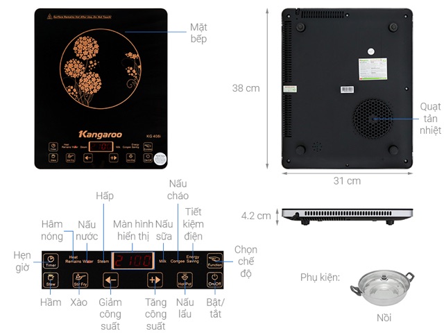Bếp Điện Từ Đơn Siêu Mỏng Kangaroo KG408I BH Toàn Quốc
