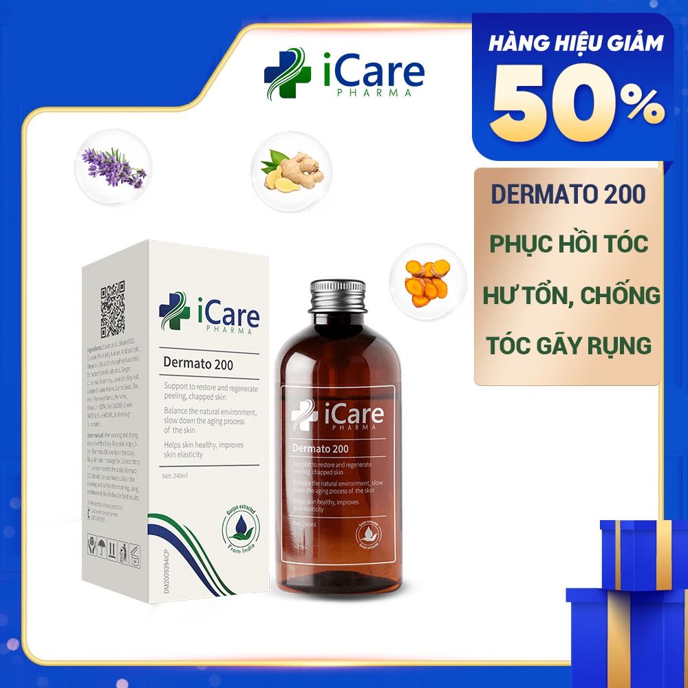 Sản Phẩm Dermato 200|Thương Hiệu iCare Pharma Với Chiết Xuất Dược Liệu | Hỗ Trợ Phục Hồi Tóc Hư Tổn | Ngăn Ngừa Rụng Tóc