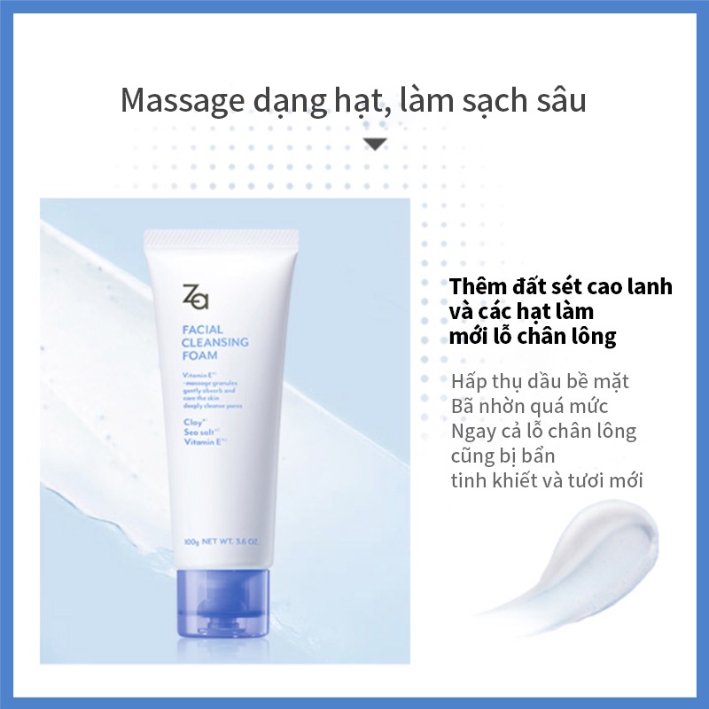 Sữa rửa mặt tạo bọt ZA 100g tẩy tế bào chết chăm sóc da sạch sâu không gây kíchứng