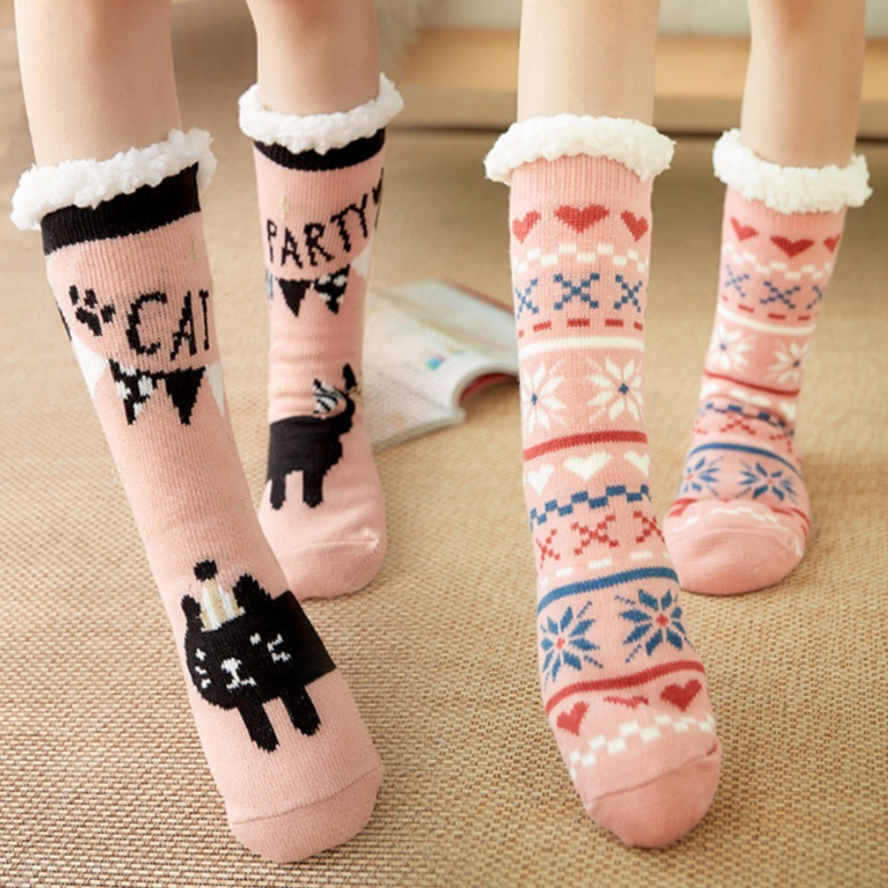 Xiangbao Vớ Lông Cừu Lót Xù In Hình Trái Tim Tuần Lộc Giáng Sinh Cho Nữ Wa