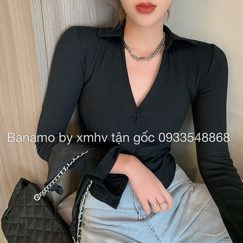 Áo len khuy trước cổ V trendy thời trang Banamo Fashion 349