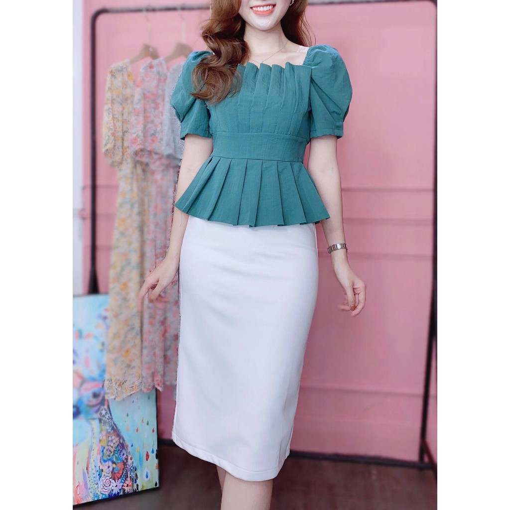 HÀNG CAO CẤP -  Áo Peplum Tay Phồng Che Bụng Sơ Mi Kiểu Nữ Đẹp CHUU A6697  - Hàng Cao Cấp