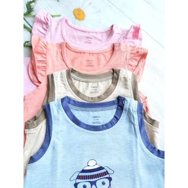 Bộ 3 lỗ sát nách cài vai bé trai bé gái Dokma - chất sợi tre co giãn tốt, siêu mềm mát