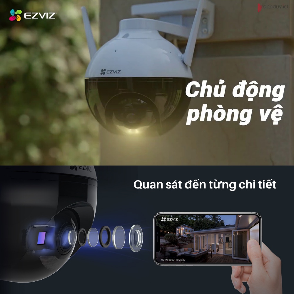 Camera 360 ngoài trời Ezviz C8W 2K C8C C8PF 1080P wifi không dây có màu ban đêm chính hãng