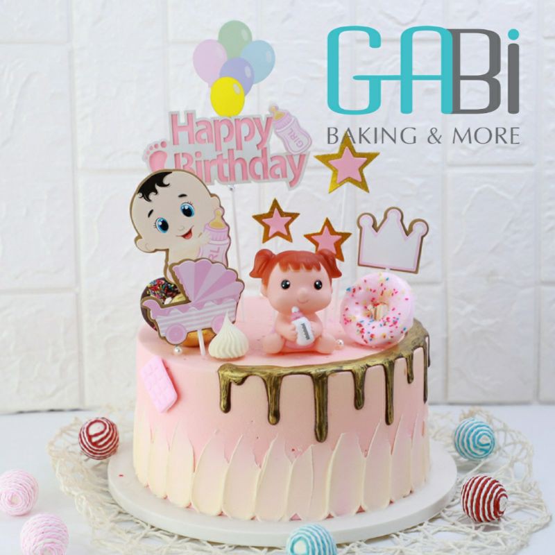 Set topper trang trí bánh em bé+ bình sữa