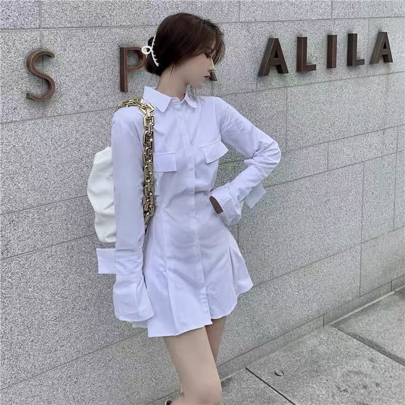 (SẴN) Váy sơ mi trắng tay dài