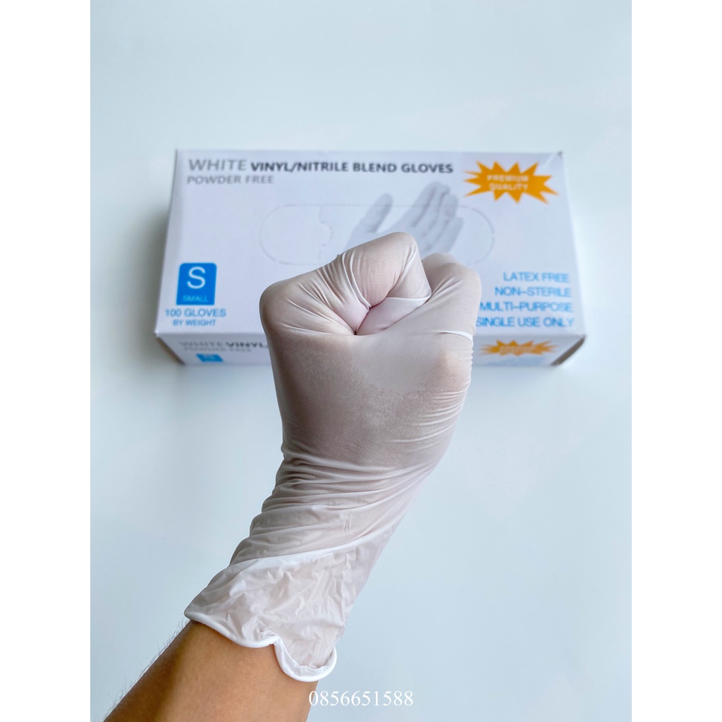 Găng tay y tế nitrile trắng không bột - hộp 100 chiếc