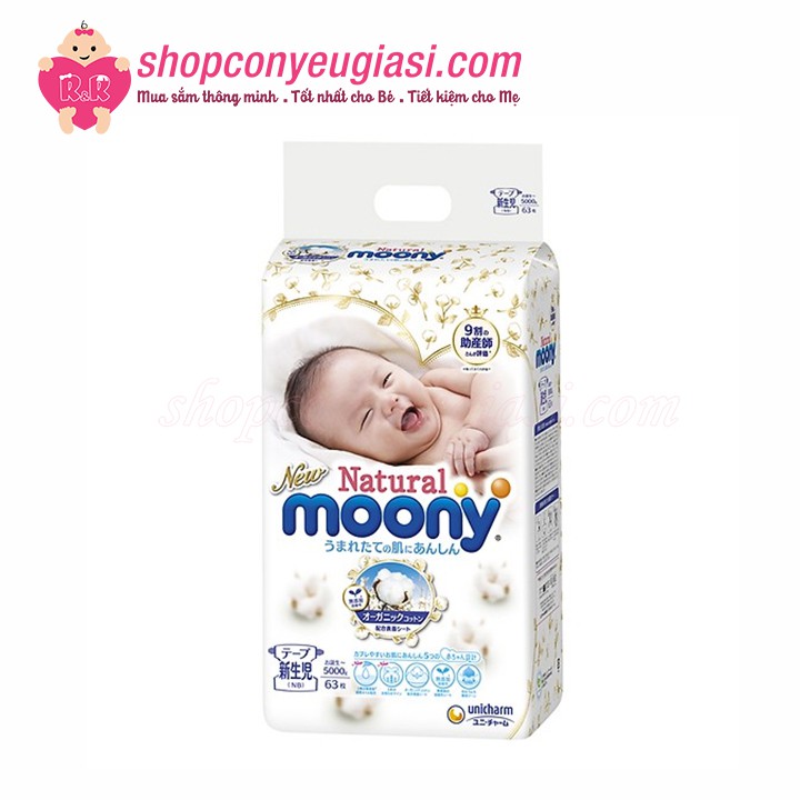 Tã Dán/Quần Moony Natural Bông Oragnic Nhập Khẩu NB63/S58/M46/L38/L36/Xl32