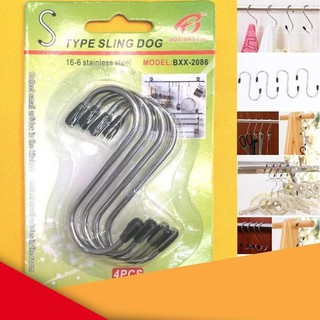 Móc treo chữ S inox có bọc nhựa - vỉ 4 cái