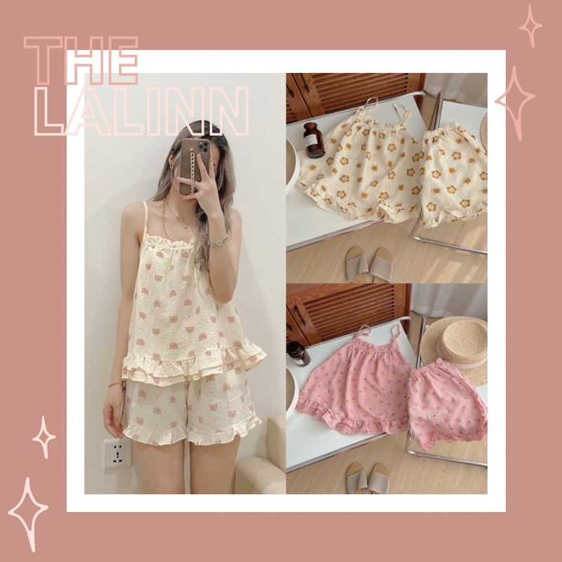 [ ẢNH THẬT + VIDEO ] Set pijama 2 dây xinh xắn thoáng mát. Bộ ngủ nữ dễ thương pyjama
