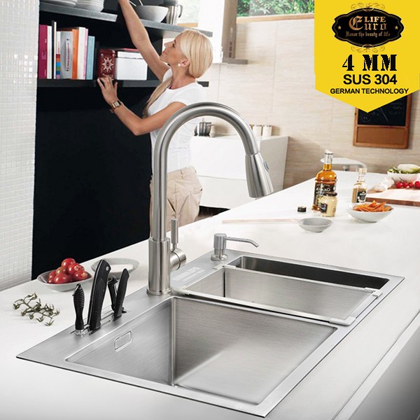 Chậu rửa chén Handmade Inox SUS 304 Eurolife C21 (Trắng bạc)