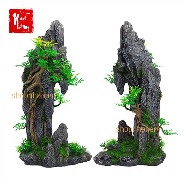 Mô hình núi đá tiểu cảnh hòn non bộ trang trí bể cá lũa bể cá bể thủy sinh