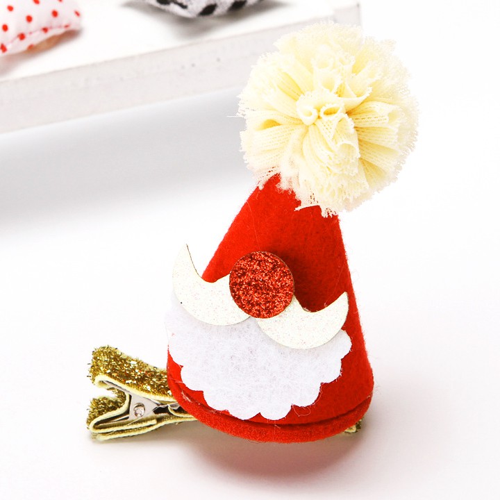 Kẹp tóc hình nón ông già Noel bằng vải vài sequin nhiều họa tiết xinh xắn ngộ nghĩnh BBShine (1pc) – P133