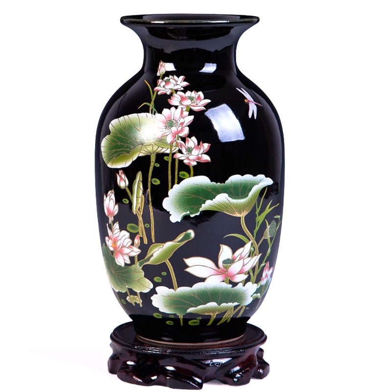 Bình gốm sứ phong thuỷ hút tài lộc vẽ sen cao cấp