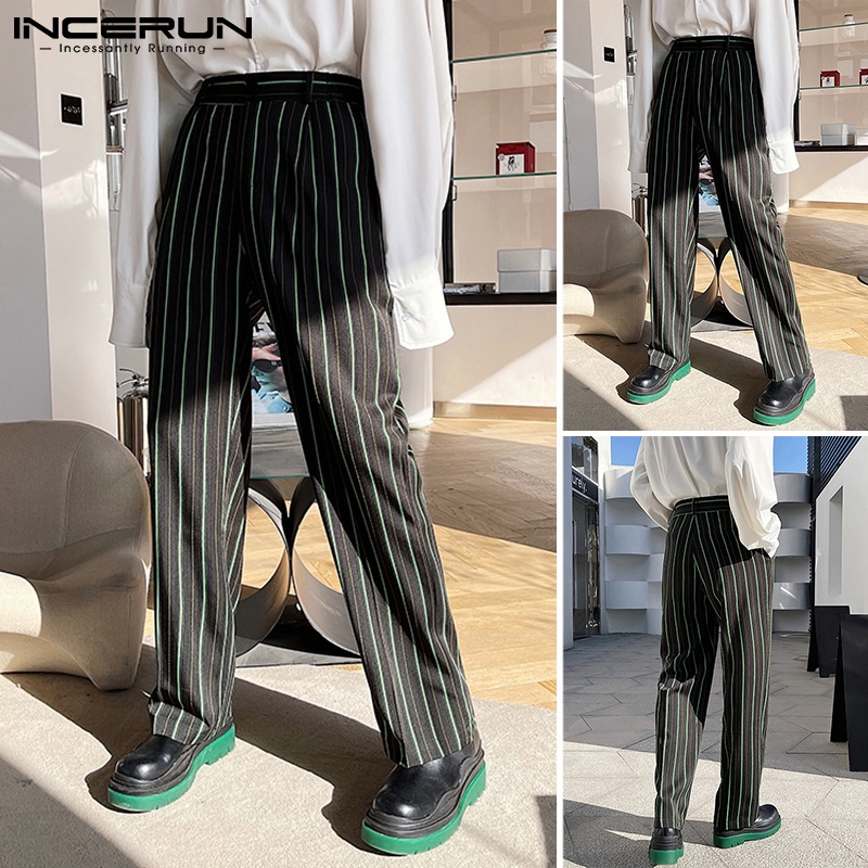 Quần dài nam INCERUN dáng suông kẻ sọc cài núi dọc thời trang thường ngày
